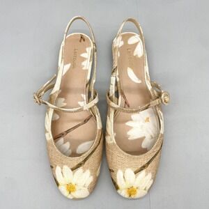 Larroude Georgina Beige Floral Slingback Flats